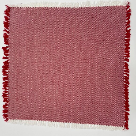 6 Cloth Napkins Fringe‎ Herringbone Pattern Red White Picnic Christmas Holiday - Picture 15 of 16